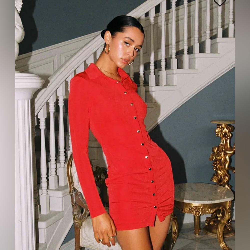 Red long sleeve mini dress